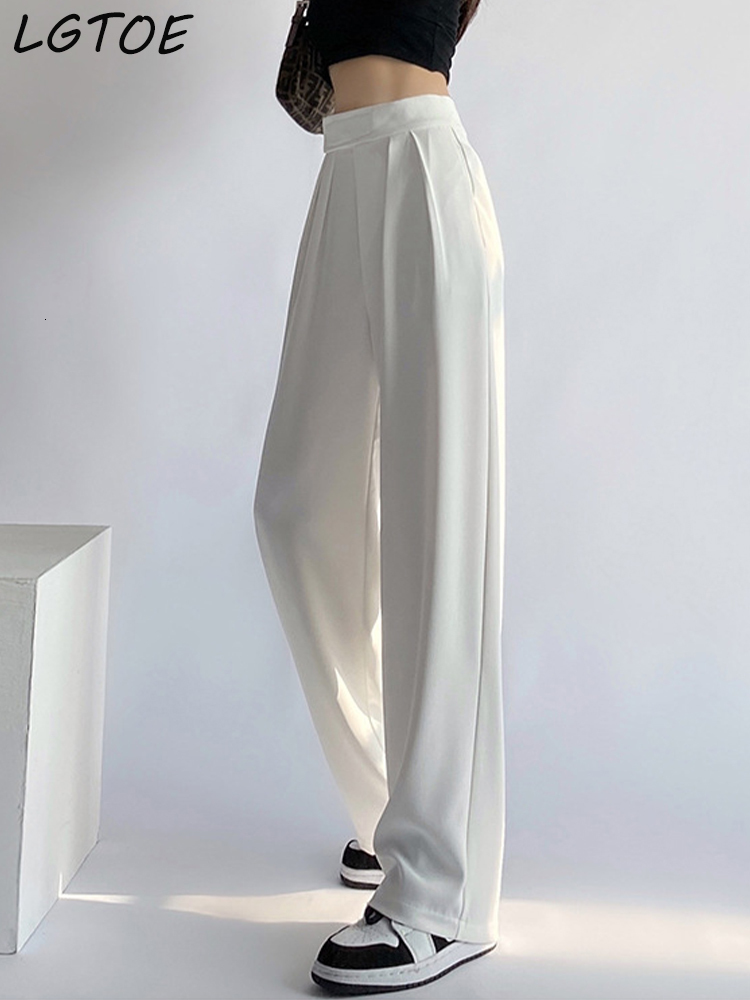 Women's Pants Capris Casual High Waist Wide Leg Pants Women Loose Floor-Length Oversized Trousers Spring Summer Korean White Suit Pants 230306