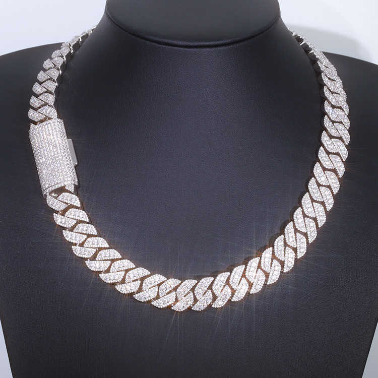 Solid Silver 16mm Wide Gra d Color Moissanite Diamond Necklace Cuban Link Chain for Mens Hiphop Rapper Life Jewelry