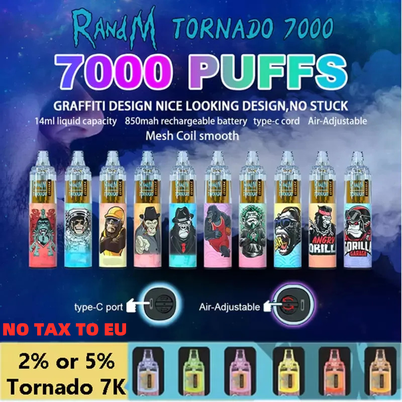 Original RandM Tornado 7000 Puffs Disposable Vape Pen Electronic Cigarettes Puff 7000 14ml Pod Mesh Coil Rechargeable Air-adjustable 2% 5% Device Vaporizer 7K
Original RandM Tornado 7000 Puffs Disposable Vape Pen Electronic Cigarettes Puff 7000 14ml Pod Mesh Coil Rechargeable Air-adjustable 2% 5% Device Vaporizer 7K