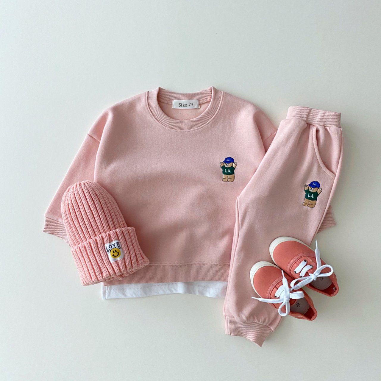Clothing Sets Korea Toddler Baby Boys Gilrs Clothes Sets Basic Cotton Embroidered Bear SweatshirtJogger Pants Set Kids Sports Suits Outfits 230303