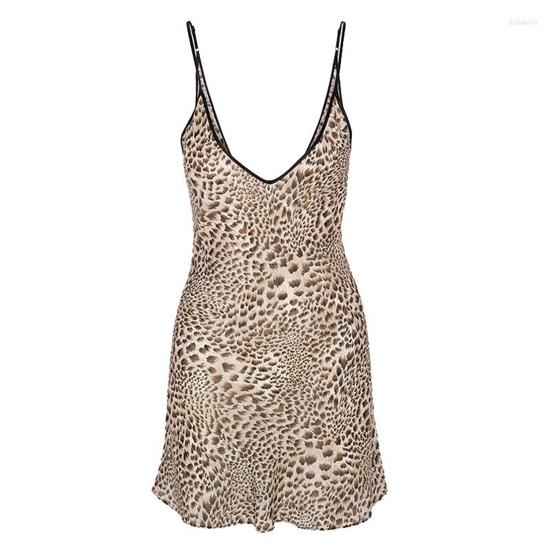 Casual Dresses Silk Leopard Print Slip Mini Dress Sexy Slim Backless Classic Vintage Long Women's Streetwear Music Festival Party