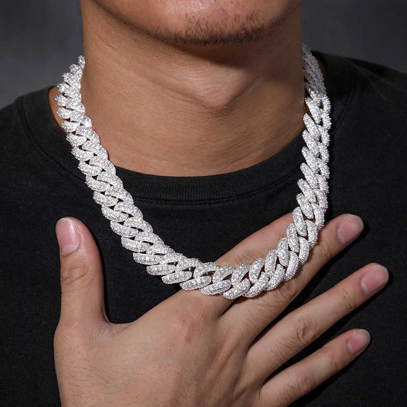 Solid Silver 16mm Wide Gra d Color Moissanite Diamond Necklace Cuban Link Chain for Mens Hiphop Rapper Life Jewelry