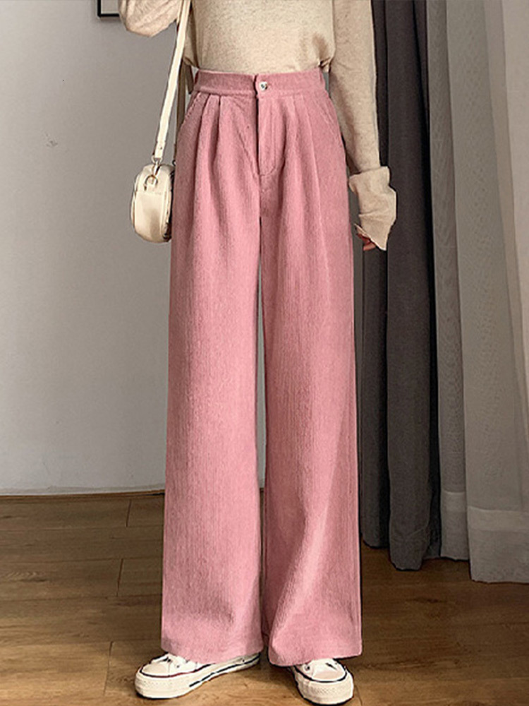 Women's Pants Capris Corduroy Women's Pants Straight Casual High Waist Pleated Trousers Vintage Harajuku Autumn Chic Solid Woman Bottoms 230