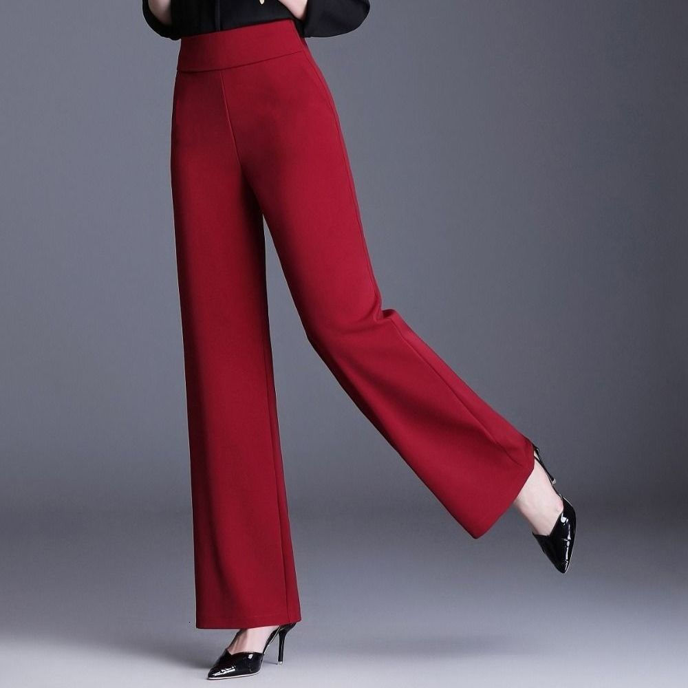 Women's Pants Capris Office Lady All Season All-match Woman Wide Leg Pants Oversize 6XL High Waist Elastic Solid Korean Fashion Straight Trousers