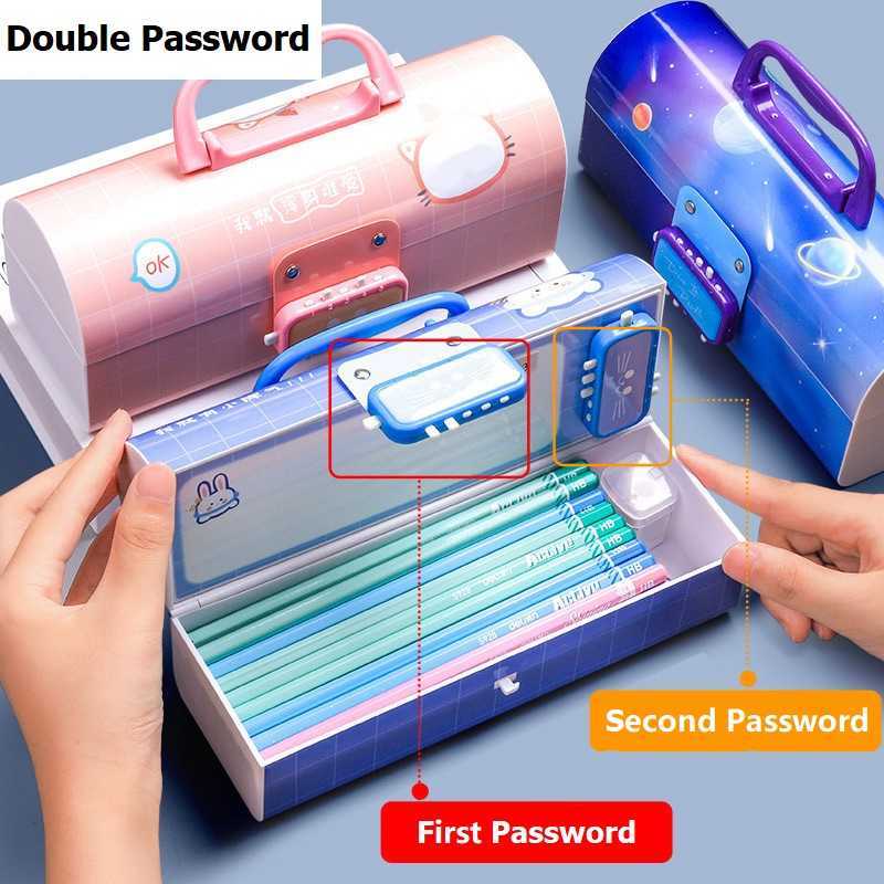Pencil Bags Trousse Scolaire Portable Creative Pencil Case Multifunction With Password Lock Large Capacity Pencil Case School Stationery J230306