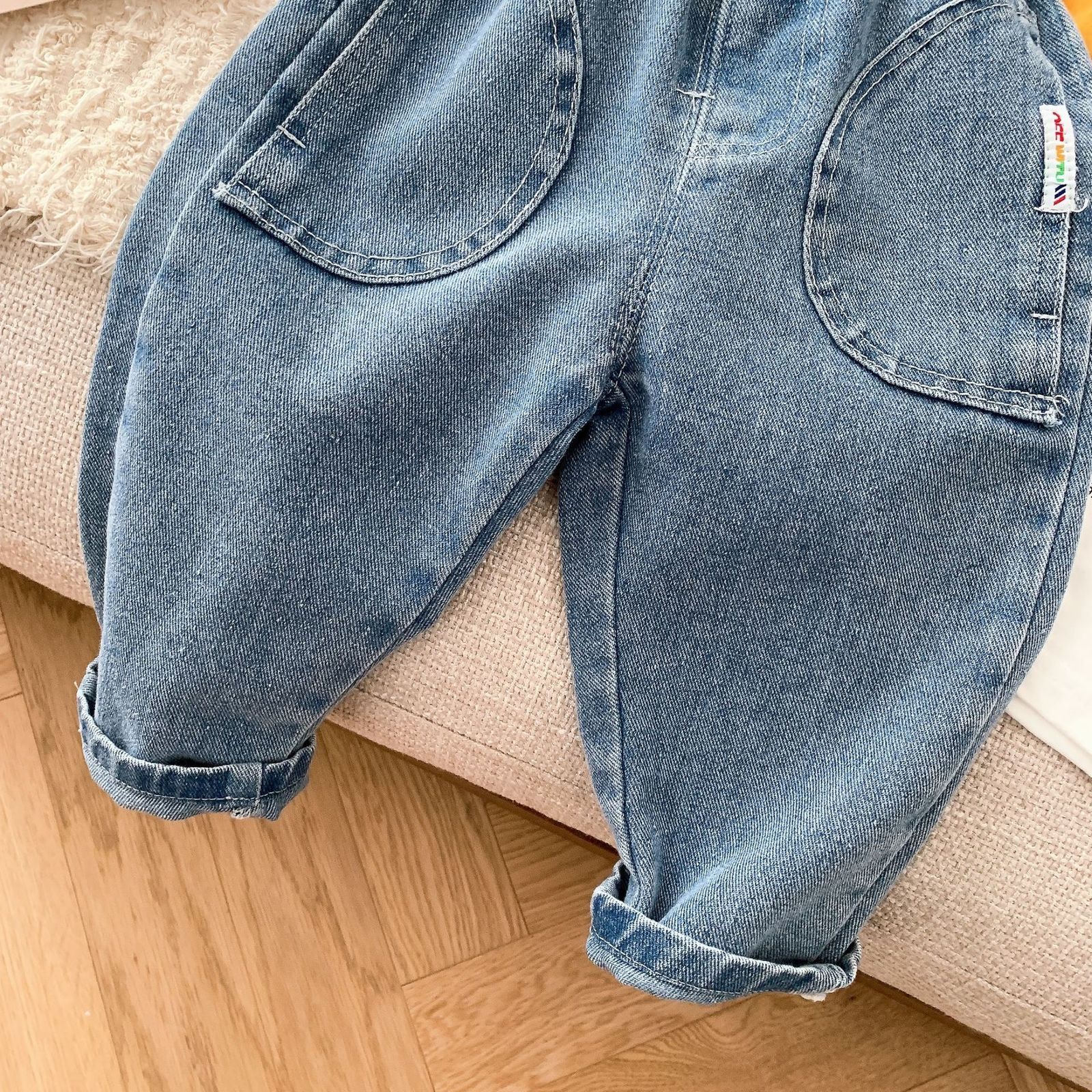 Jeans 0-6Y Kids Boys Jeans Casual Pants Spring Children's Clothes Girls Jeans Solid Cargo Pants Korean Baby Boy Denim Trousers 230306