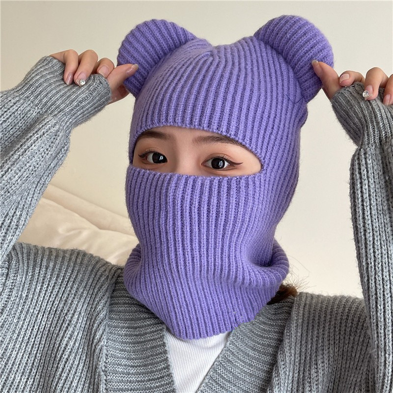 Beanie Skull Caps Funny Balaclava Winter Cute Bear Ears Knitted Hat Women Warm Full Face Cover Ski Mask Men Outdoor Sport Windproof Beanies 230306 L25