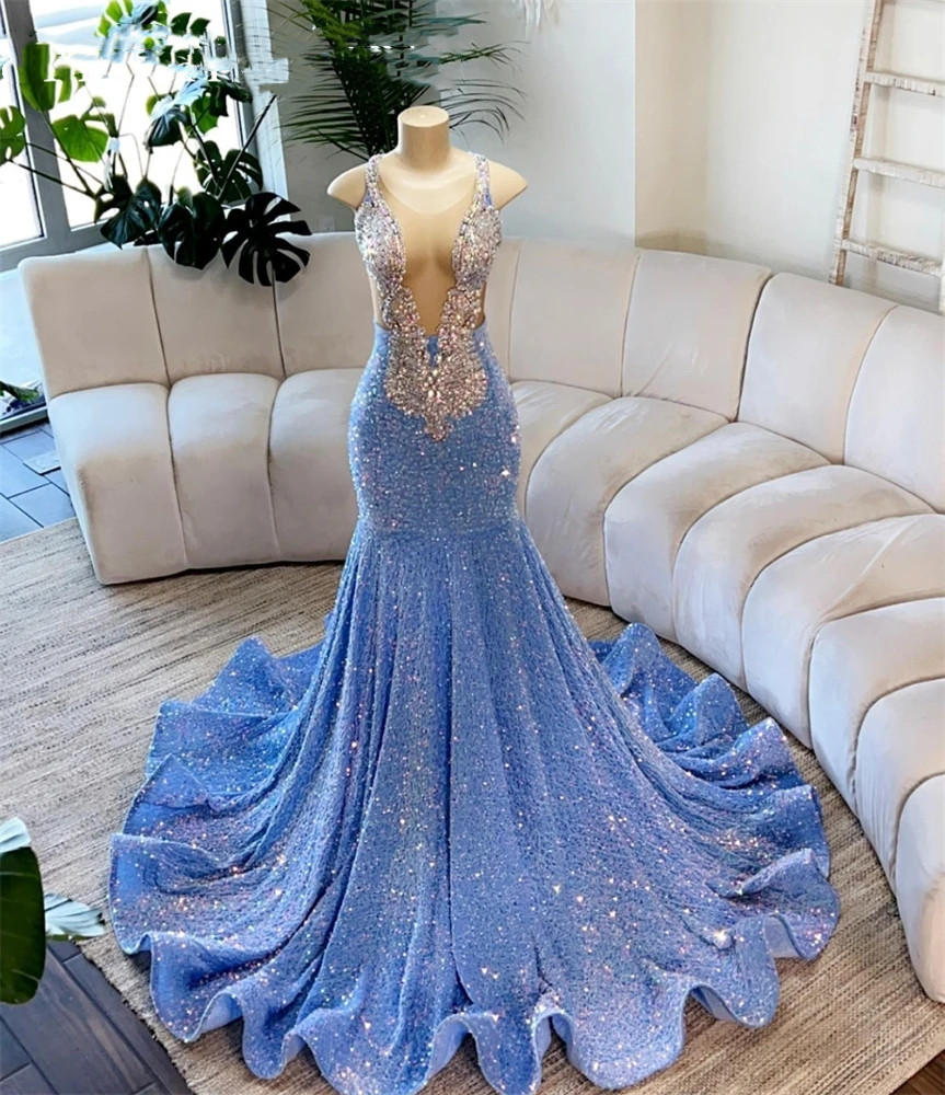 Sky Blue Sheer O Neck Long Prom Dress For Black Girls Beaded Crystal Diamond Birthday Party Dresses Sparkly Sequined Evening, Ivory
Sky Blue Sheer O Neck Long Prom Dress For Black Girls Beaded Crystal Diamond Birthday Party Dresses Sparkly Sequined Evening, Ivory