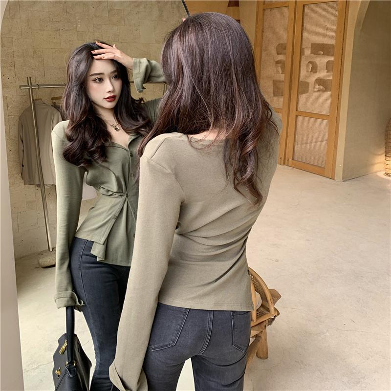 Womens T Shirts Women Fashion Design Irregularly Cut Cloth Stitching Slim Low V-neck Sexy Female Tight Shirt Baseshirt Long SleeveWomens