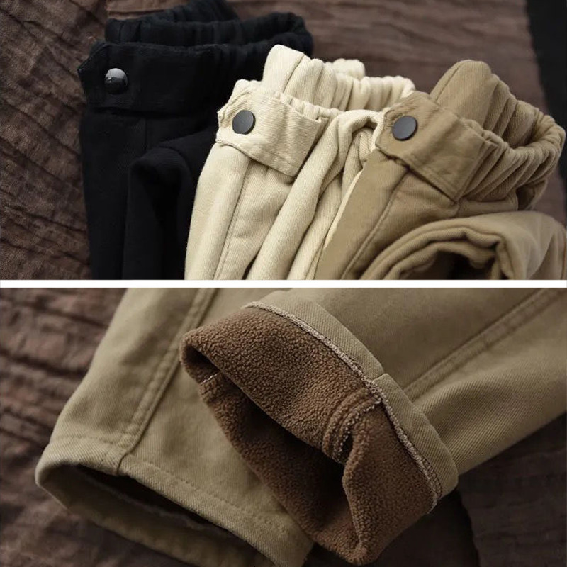 Women's Pants Capris Women Khaki High Waist Plus Velvet Ankle-length Pants Winter Casual Thick Warm Harem Trousers Loose Pantalon Cotton Sweatpan