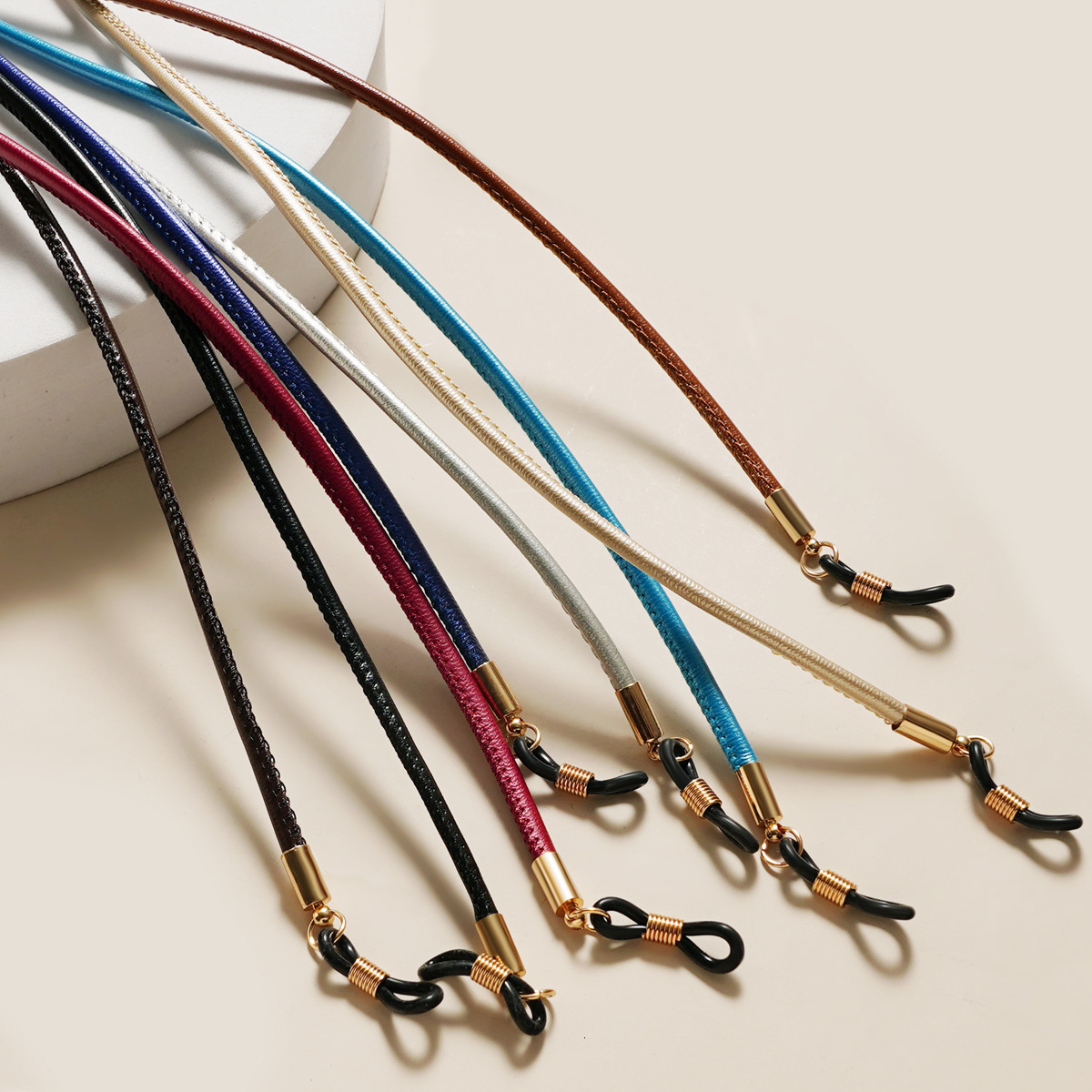 Eyeglasses chains Sunglasses Lanyard Strap Necklace Braid Leather Eyeglass Glasses Chain Leather Cord Reading Glasses Eyewear Accessories 230306