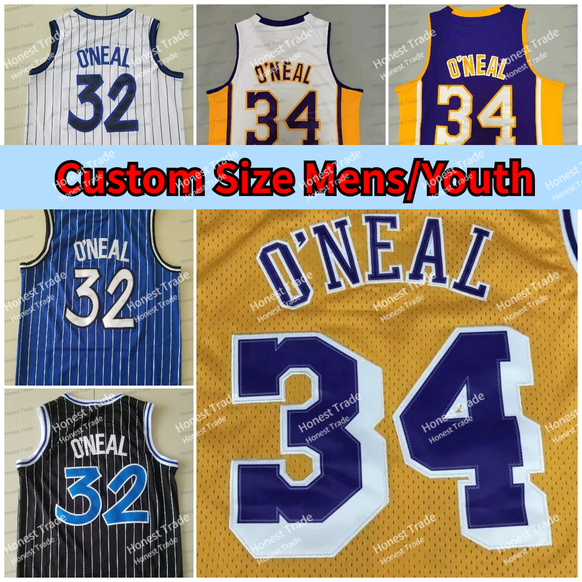 Vintage 34 Shaquille ONeal Jersey Men Stitched 34 Shaq Basketball Jerseys Custom Size 3XL 4XL