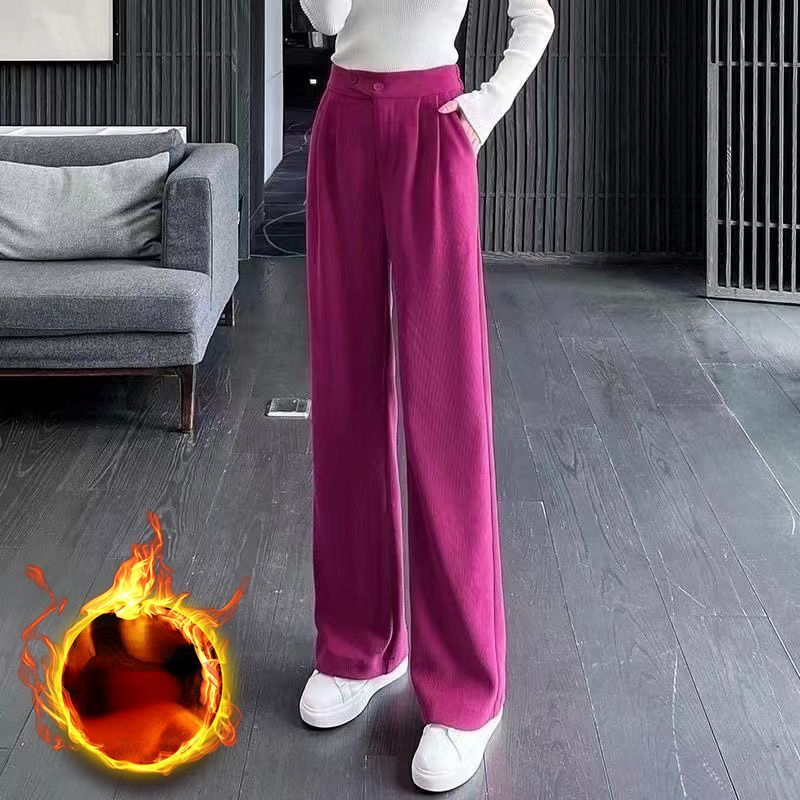 Women's Pants Capris Women Winter Solid Corduroy Trousers High Waist Autumn Vintage Korean Casual Pocket Wide Leg Pants Elegant Loose Y2k Streetw