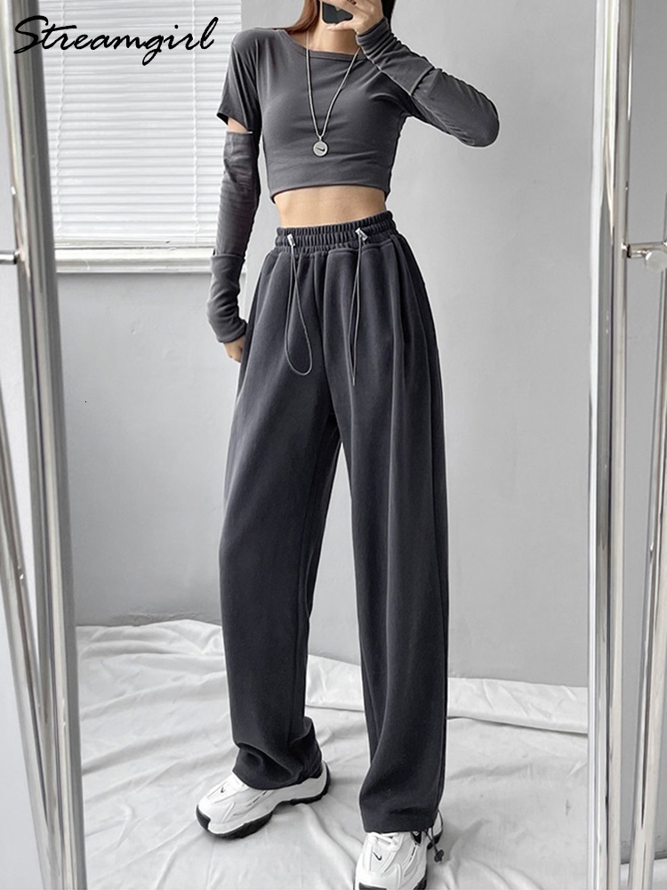 Women's Pants Capris Pink Sweatpants Joggers Women Wide Leg Autumn Baggy Pants For Women High Waist Dark Gray Oversize Pants Women's Sweatpa
