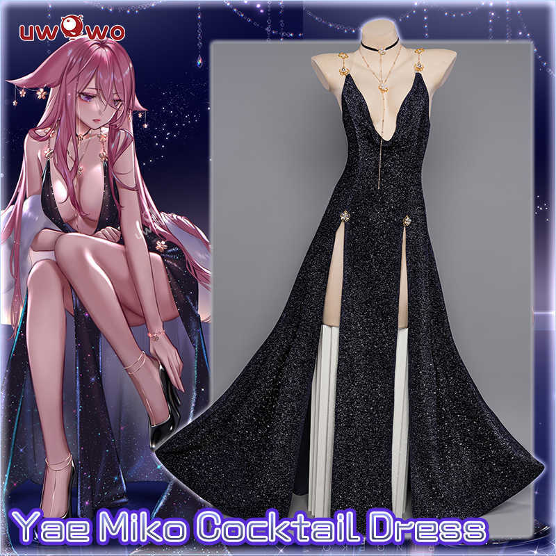 Anime Costumes UWOWO Genshin Impact Fanart Yae Miko Cosplay Cocktail Dress Halloween Christmas Come Formal Dress Wear Sexy Come Z0301