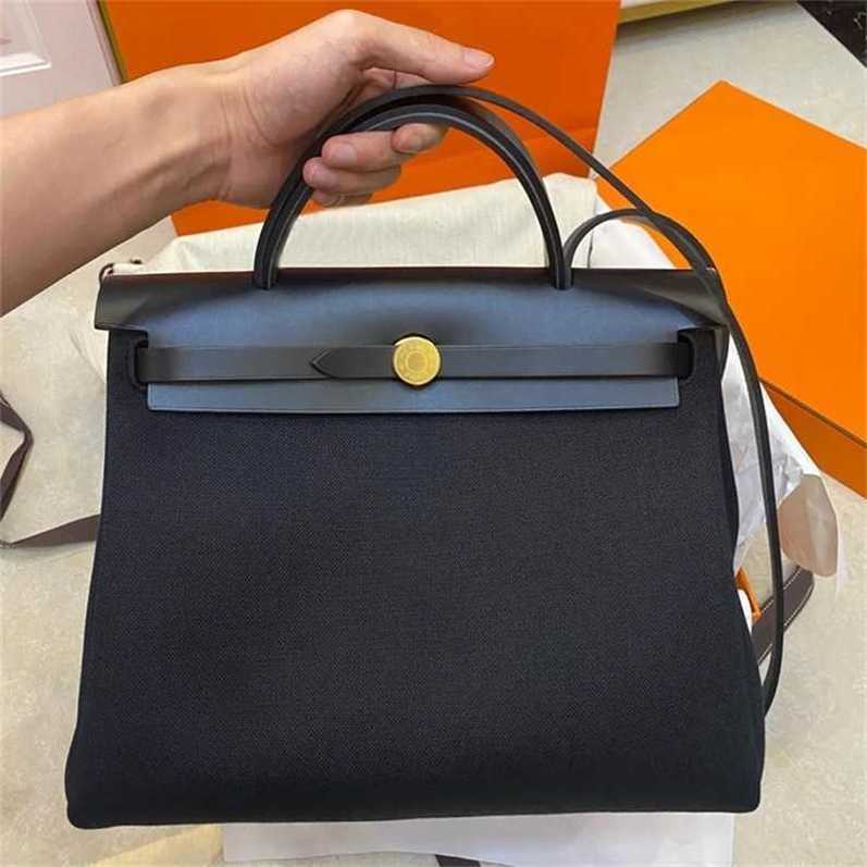 Handbag Herms Herbag wax leather canvas shoulder for women, Black
Handbag Herms Herbag wax leather canvas shoulder for women, Black