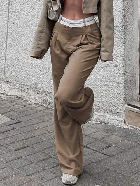 Women's Pants Capris Weekeep Streetwear Baggy Suit Pants Vintage Patchwork Low Rise Straight Casual Pants Korean Fashion Women Capris Jogging Tro