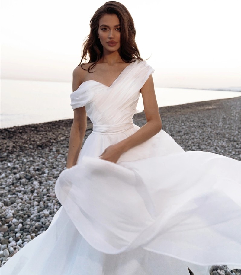 New Princess A-Line Wedding Dress Off The Shoulder Court Train Organza Bridal Gown Summer Beach 2023 Robe De Mariee