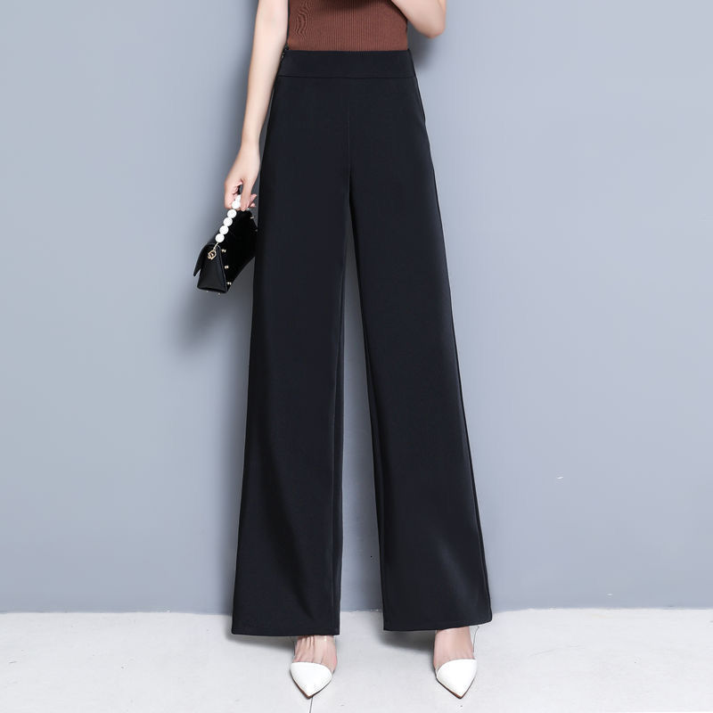 Women's Pants Capris Office Lady All Season All-match Woman Wide Leg Pants Oversize 6XL High Waist Elastic Solid Korean Fashion Straight Trousers