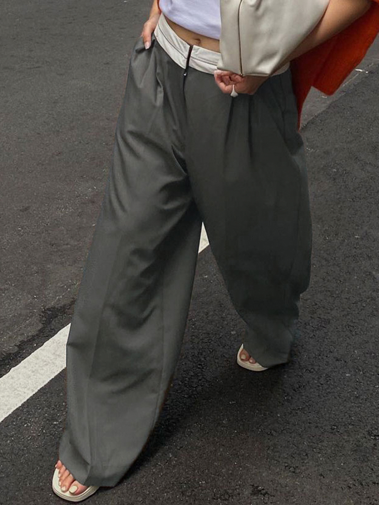 Women's Pants Capris Weekeep Streetwear Baggy Suit Pants Vintage Patchwork Low Rise Straight Casual Pants Korean Fashion Women Capris Jogging Tro