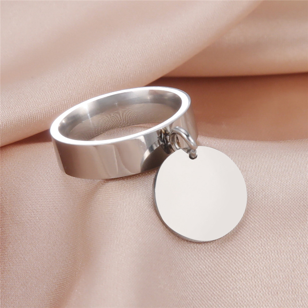 Stainless Steel Gold Color Minimalist Ring with Big Round Pendant Finger Rings Fashion Anniversary Gifts for Women