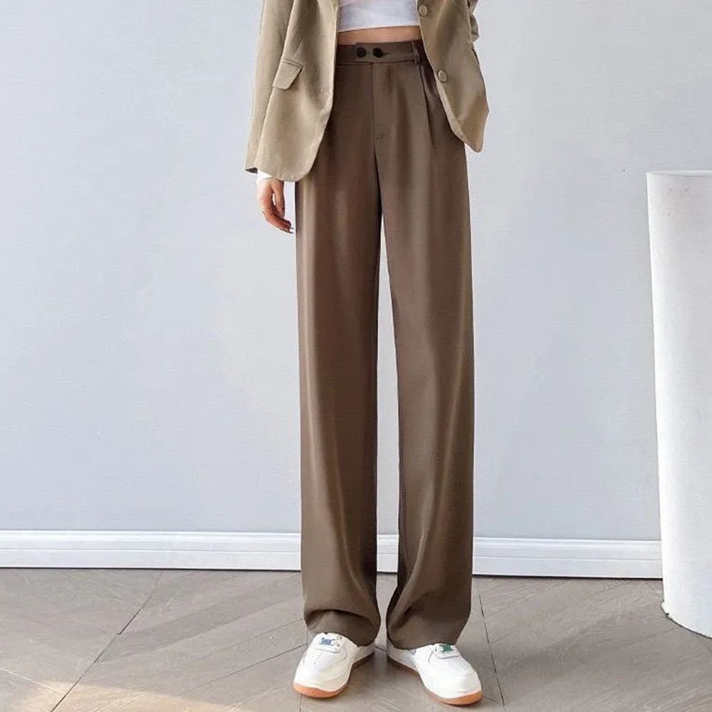 Women's Pants Capris Khaki Black Straight Pants for Women High Waist Loose Casual Long Pants Office Lady All Match Full Length Trousers Clothing 