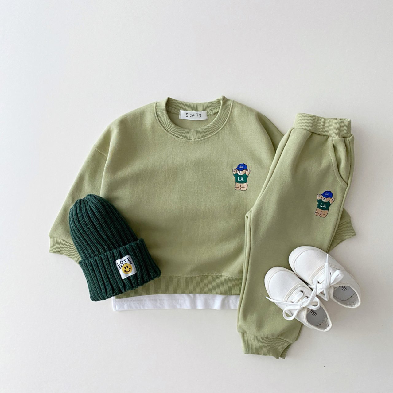 Clothing Sets Korea Toddler Baby Boys Gilrs Clothes Sets Basic Cotton Embroidered Bear SweatshirtJogger Pants Set Kids Sports Suits Outfits 230303