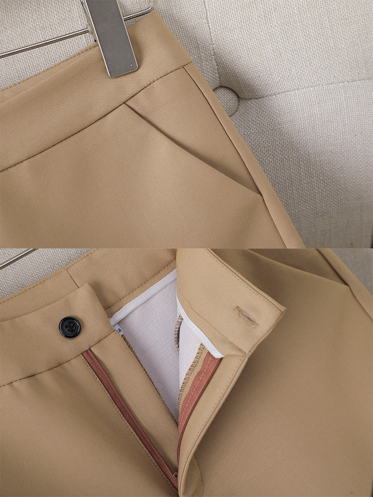 Women's Apricot Office Suit Blazer & Trouser Set - Solid Formal 2 Piece Work Wear, Acetate, Short Sleeve, Pencil Pants, Mid Waist,