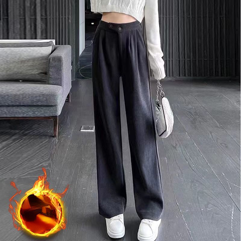 Women's Pants Capris Women Winter Solid Corduroy Trousers High Waist Autumn Vintage Korean Casual Pocket Wide Leg Pants Elegant Loose Y2k Streetw