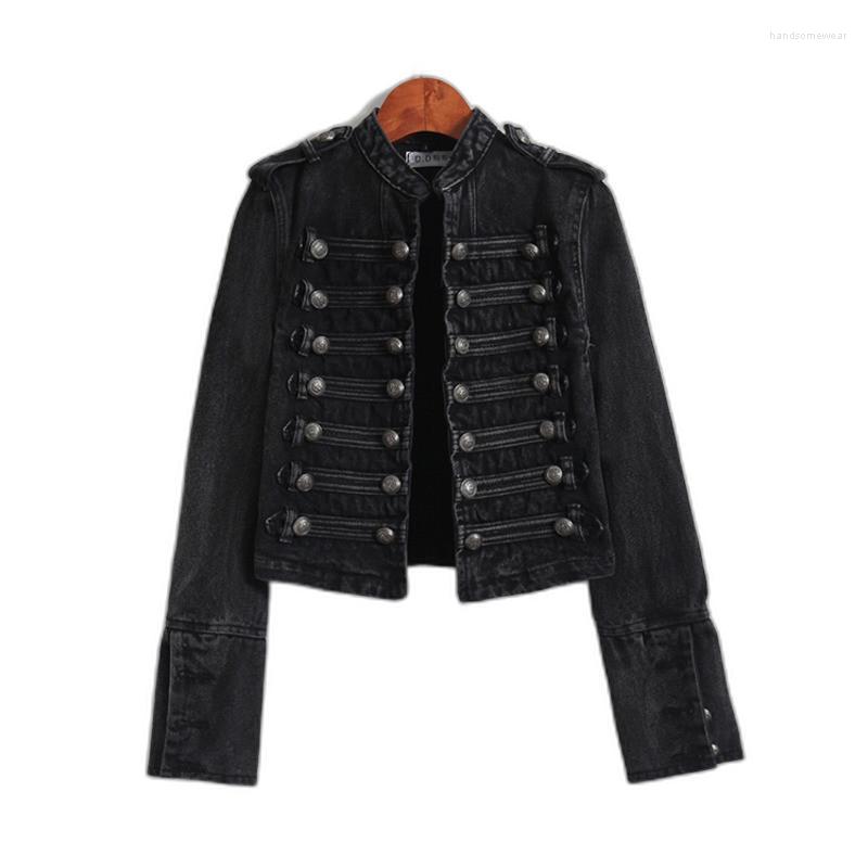 Retro Military Style Jackets Handsome Stand Collar Black Denim Jackets Female Double-breasted Wild Slim Short Denim Outerwear, Black gray
Retro Military Style Jackets Handsome Stand Collar Black Denim Jackets Female Double-breasted Wild Slim Short Denim Outerwear, Black gray