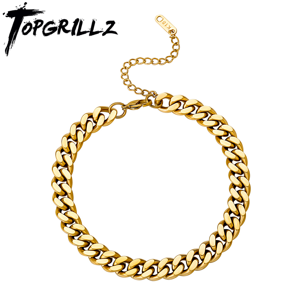 Anklets TOPGRILLZ 6mm8mm Stainless Steel Cuban Chain Hip Hop Fashion Ankle Bracelet For Women Accessories Gift 230306