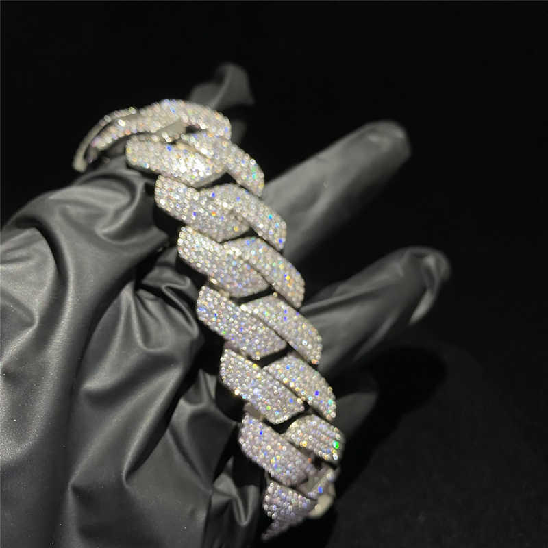bracelet moissanite chain 4 Rows Heavy Miami Bracelet D Color Vvs Moissanite Link Chain Solid Sier Hip Hop Men Jewelry