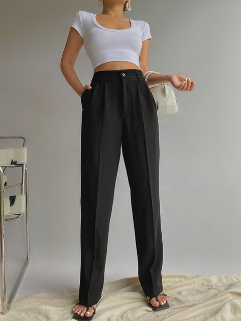 Women's Pants Capris Spring Office Lady High Quality Elegant Casual Fashion Wide Leg Women Female Pants s 230306