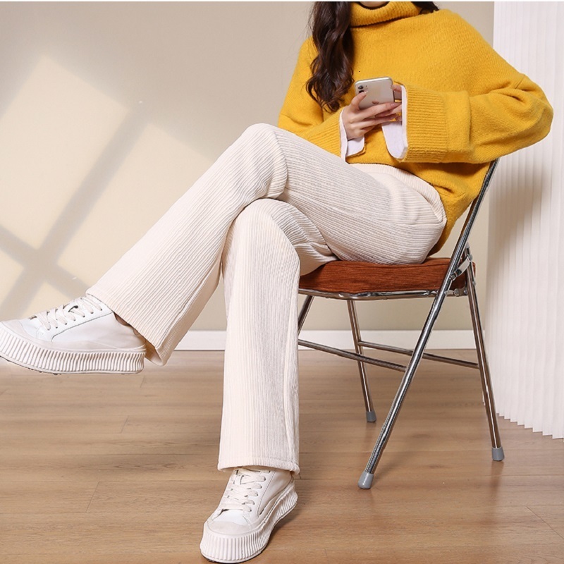 Women's Pants Capris Women Warm Winter Plush Thick Pants Lambskin Cashmere Corduroy Trousers High Waist Casual Cotton Loose Female Wide Leg Pants