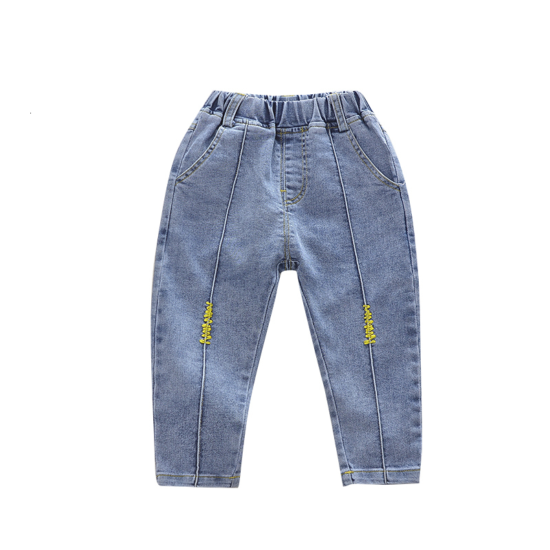 Jeans Children Clothing Baby Boys Jeans Cartoon Cotton Denim Pants 1 2 3 4 5 6 7 Years preschool Boys Kids Front Splicing Strip Jeans 230306