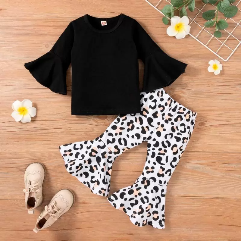 2023 Clothing Sets Autumn Winter Toddler Kids Baby Girls Clothes Black T-Shirt Tops Leopard Print Bell-bottomed Pants Flared Outfits Set
2023 Clothing Sets Autumn Winter Toddler Kids Baby Girls Clothes Black T-Shirt Tops Leopard Print Bell-bottomed Pants Flared Outfits Set