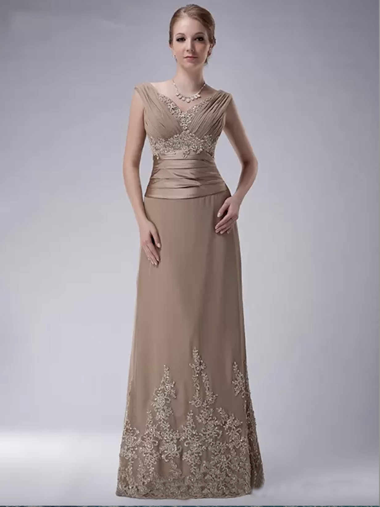 Plus Size Champagne Mother Of The Bride Dress A-Line Cap Sleeves Chiffon Lace Beaded Long Elegant Wedding Groom Gowns 2023 New