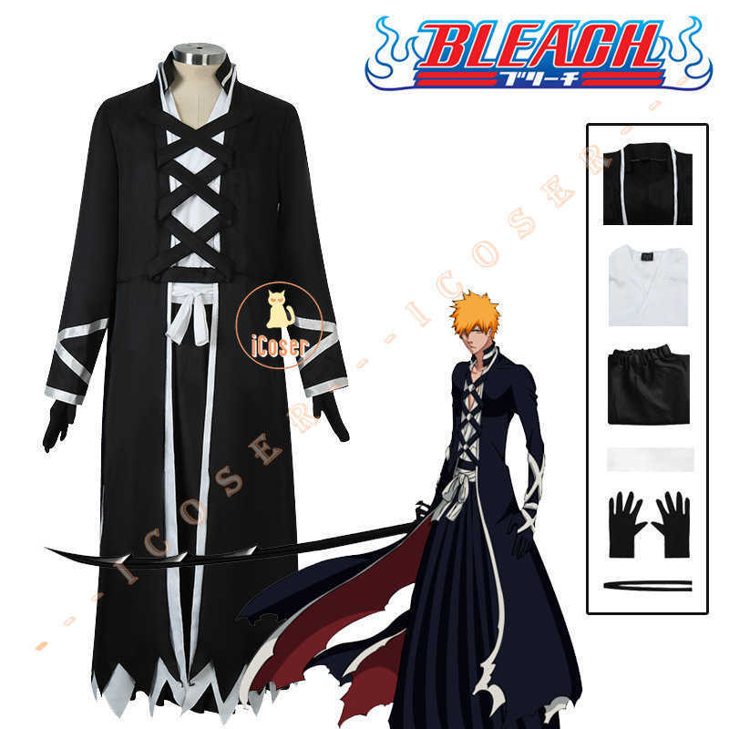 Anime Costumes Anime Bleach Kurosaki Ichigo Cosplay Come ThousandYear Blood War Wig Black Shinigami Attire Outfit Uniform Halloween Men Set Z0301
