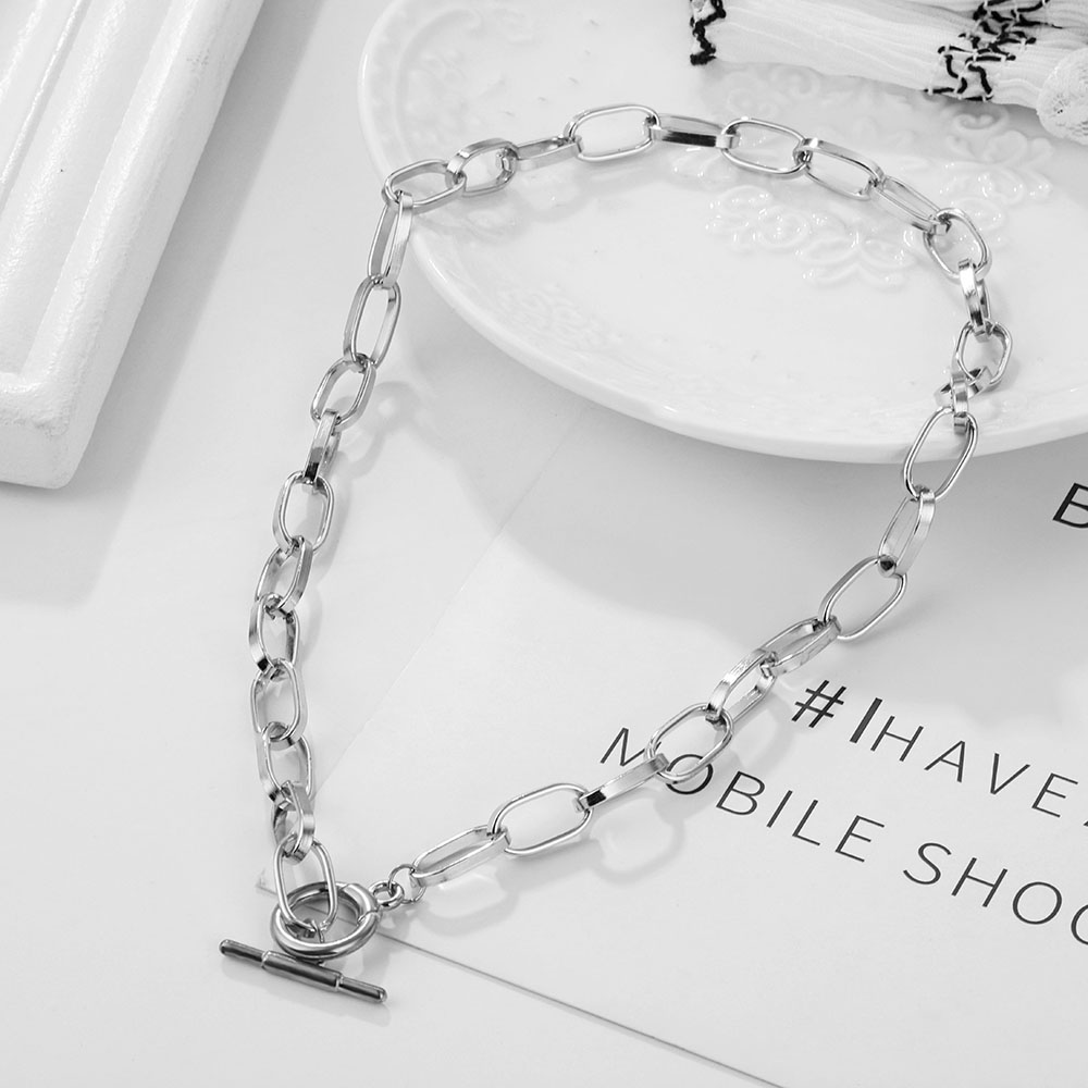 Thick Chain Toggle Clasp Necklaces Mixed Linked Circle Necklace for Women Minimalist Choker Hot Jewelry