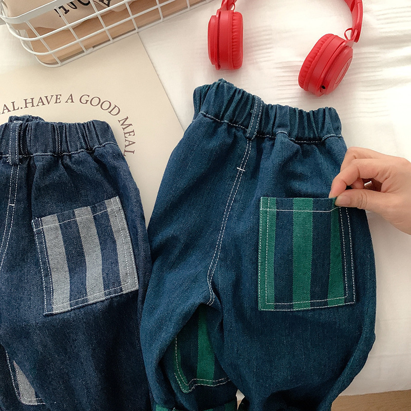 Jeans Children's Jeans Boys' Jeans Autumn Fashion Baby Boys' denim Trousers Patch Stripe Casual Pants Korean Children's Clothing 2