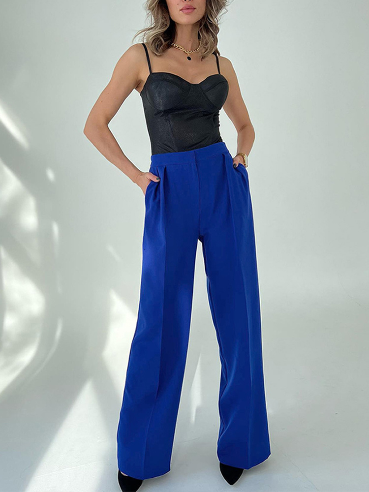 Women's Pants Capris Summer High Waist Women Trousers Loose Straight All-match Office Lady Pant Casual Simple Chic Pocket Floor-length Trouser 23