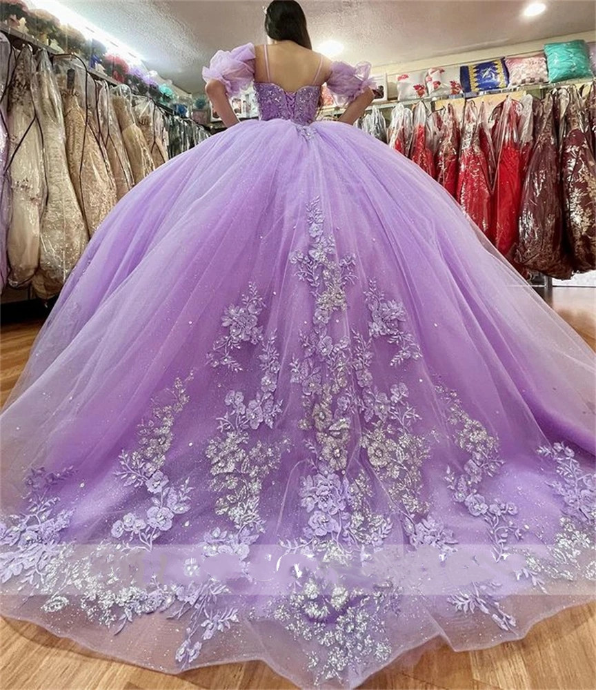 Princess Lilac Purple Sweetheart Ball Gowns Quinceanera Dress Beaded Birthday Party Gown Appliques Prom Dresses Robe De Bal 322 Es Es