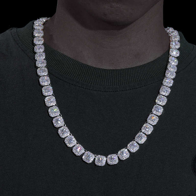 Selling Hip Hop Jewelry Mens 10mm 925 Sterling Silver Vvs Moissanite Diamond Iced Out Square Tennis Chain Necklace