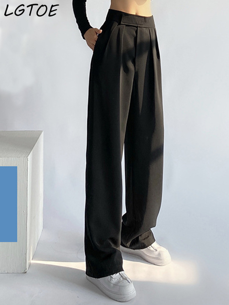 Women's Pants Capris Casual High Waist Wide Leg Pants Women Loose Floor-Length Oversized Trousers Spring Summer Korean White Suit Pants 230306