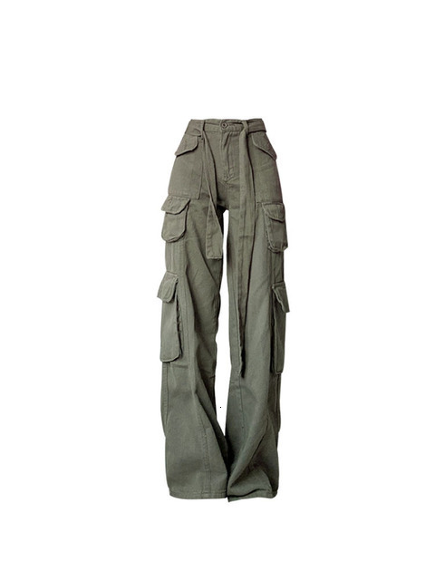 Women's Pants Capris Retro Army Green Overalls Wide Leg Cargo Women Pants Women's Trousers Sexy Low Waist Loose Casual Trousers Streetwear 2