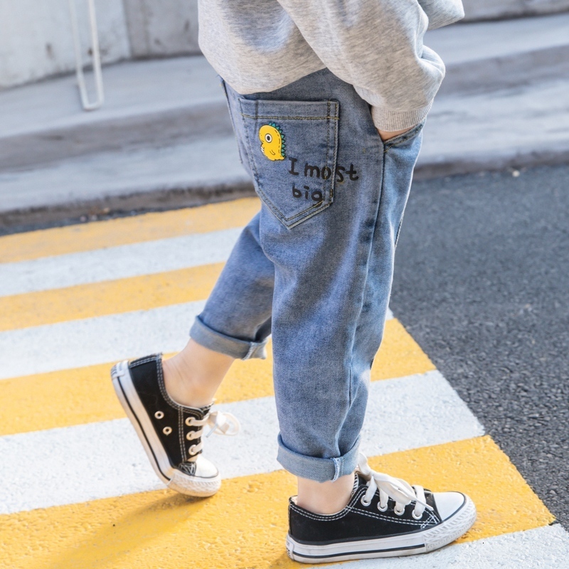 Jeans Children Clothing Baby Boys Jeans Cartoon Cotton Denim Pants 1 2 3 4 5 6 7 Years preschool Boys Kids Front Splicing Strip Jeans 230306