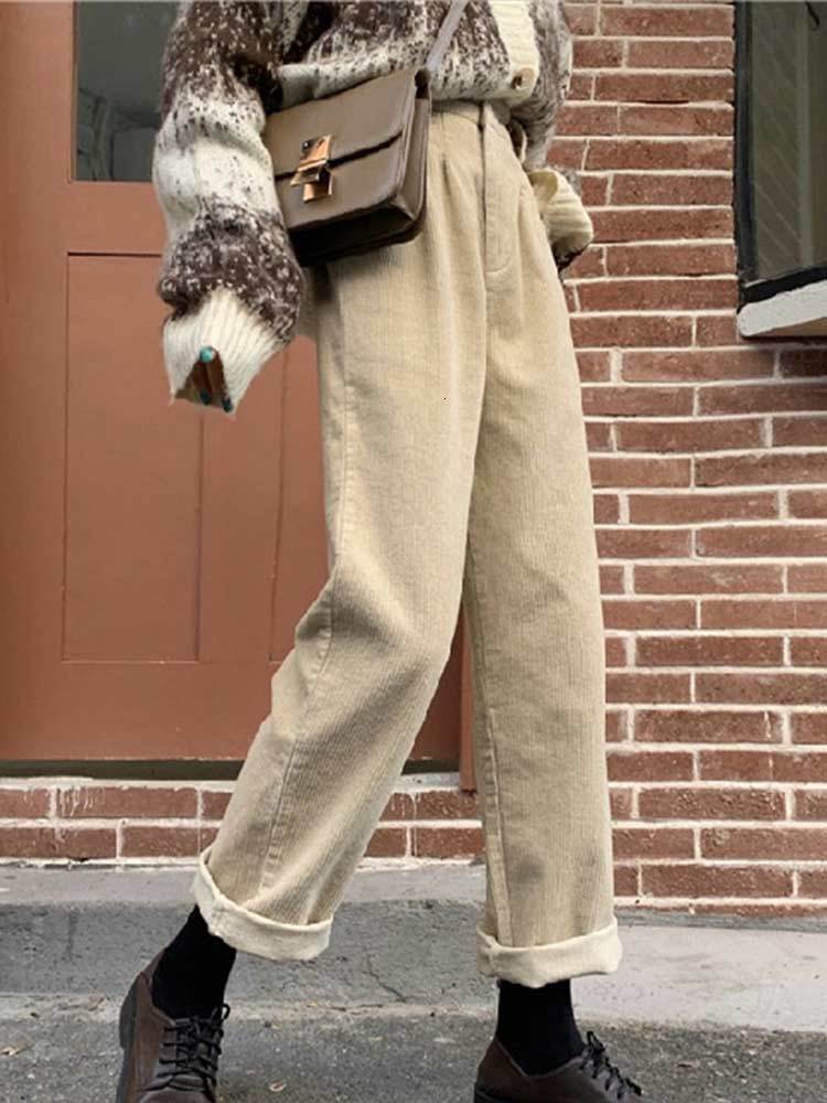 Women's Pants Capris Corduroy Women's Pants Straight Casual High Waist Pleated Trousers Vintage Harajuku Autumn Chic Solid Woman Bottoms 230
