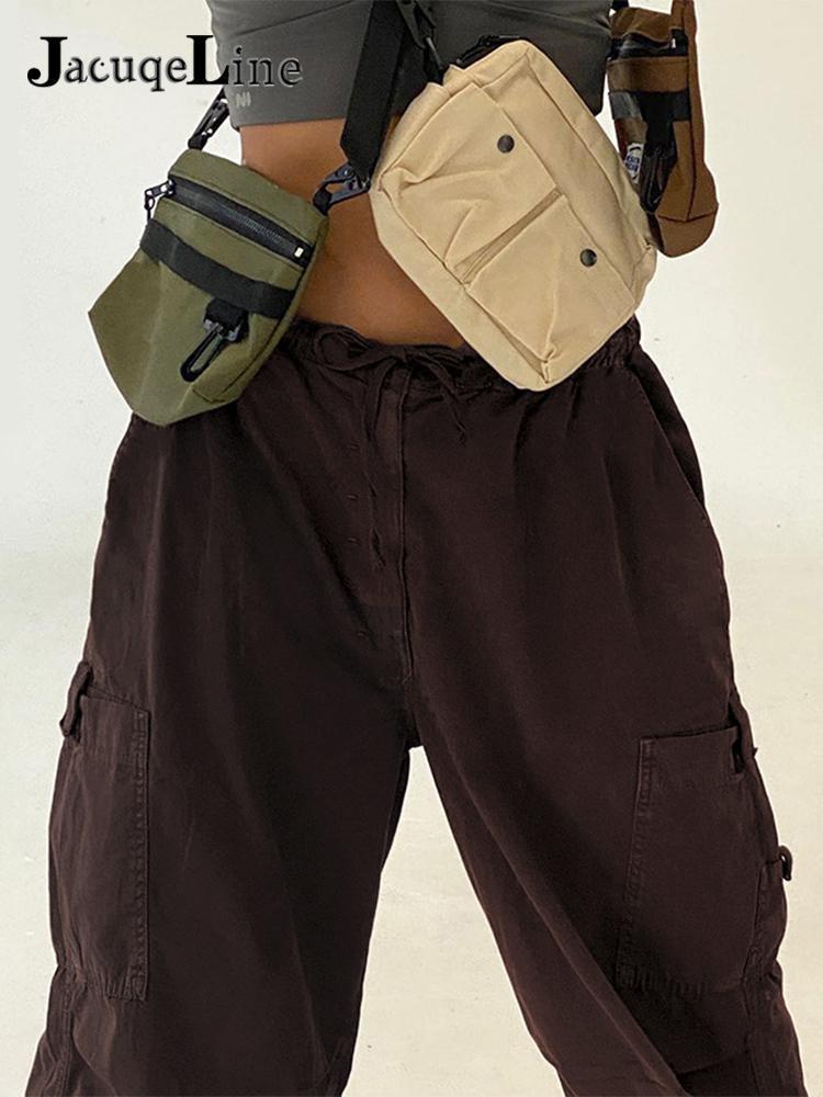 Women's Pants Capris Jacqueline Baggy Sweatpants Women Punk Wide Leg Cargo Pants y2k Drawstring Low Waist Joggers Fashion Vintage Hippie Trousers