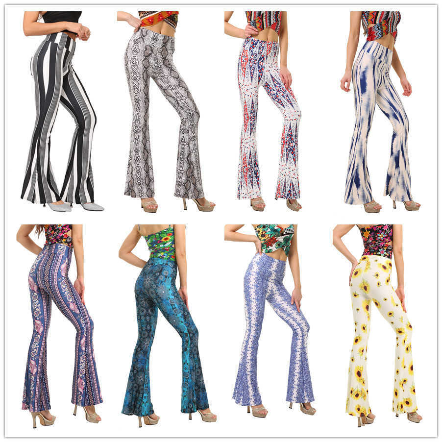 women's trendy ethnic clothes tight buttock print flare pants casual pants straight chinese traditional costumes