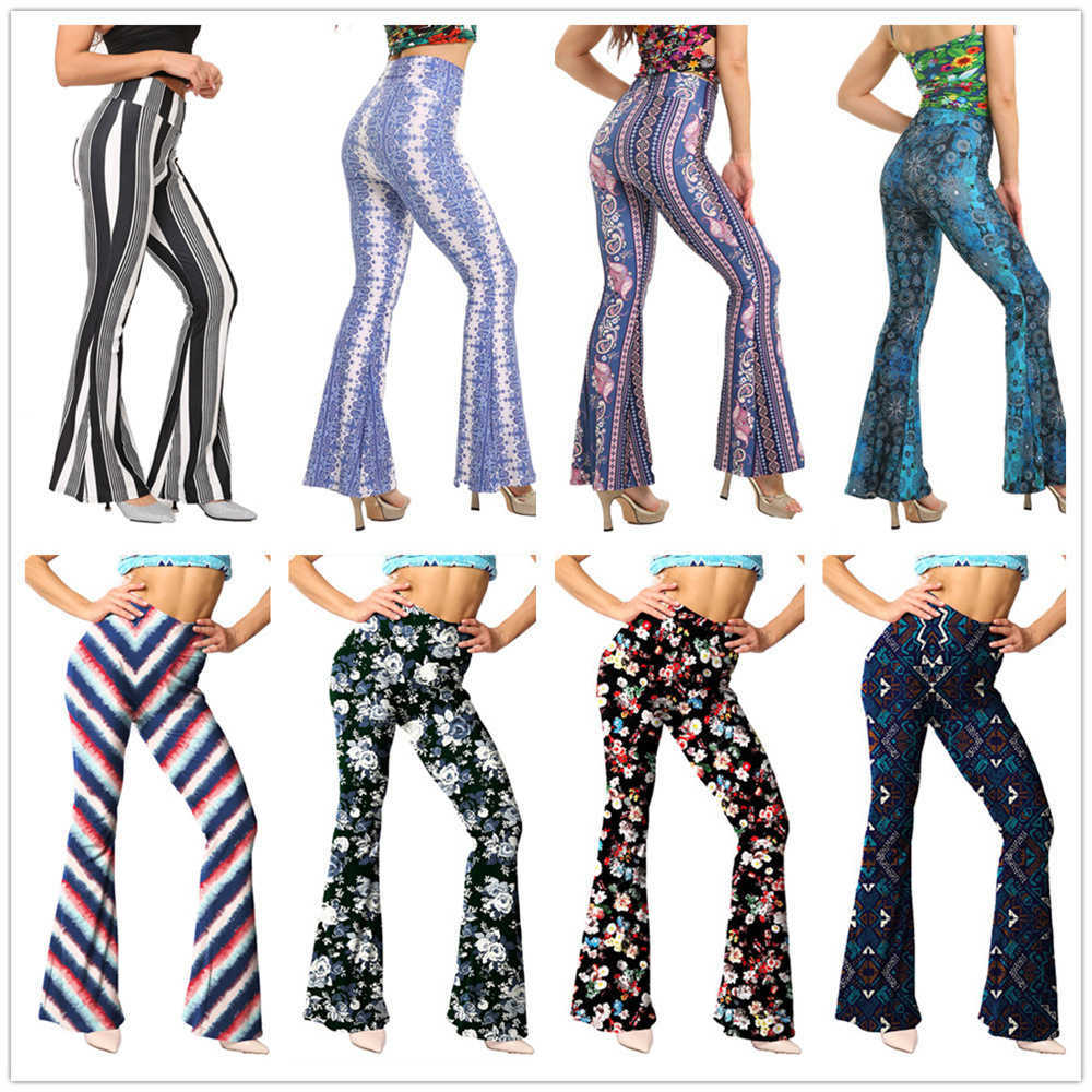 women's trendy ethnic clothes tight buttock print flare pants casual pants straight chinese traditional costumes